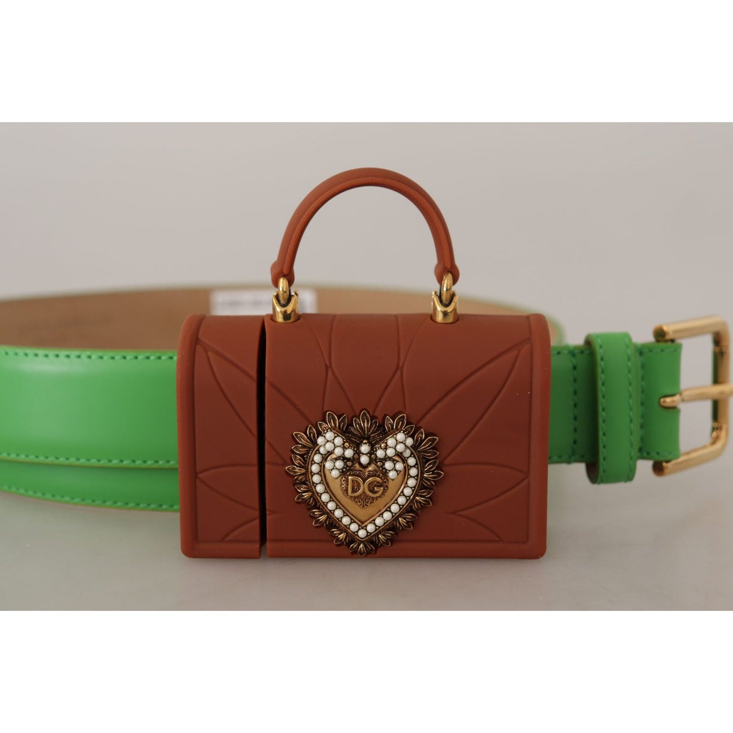 Dolce & Gabbana Green Leather Devotion Heart Micro Bag Headphones Belt WMB182 - 70