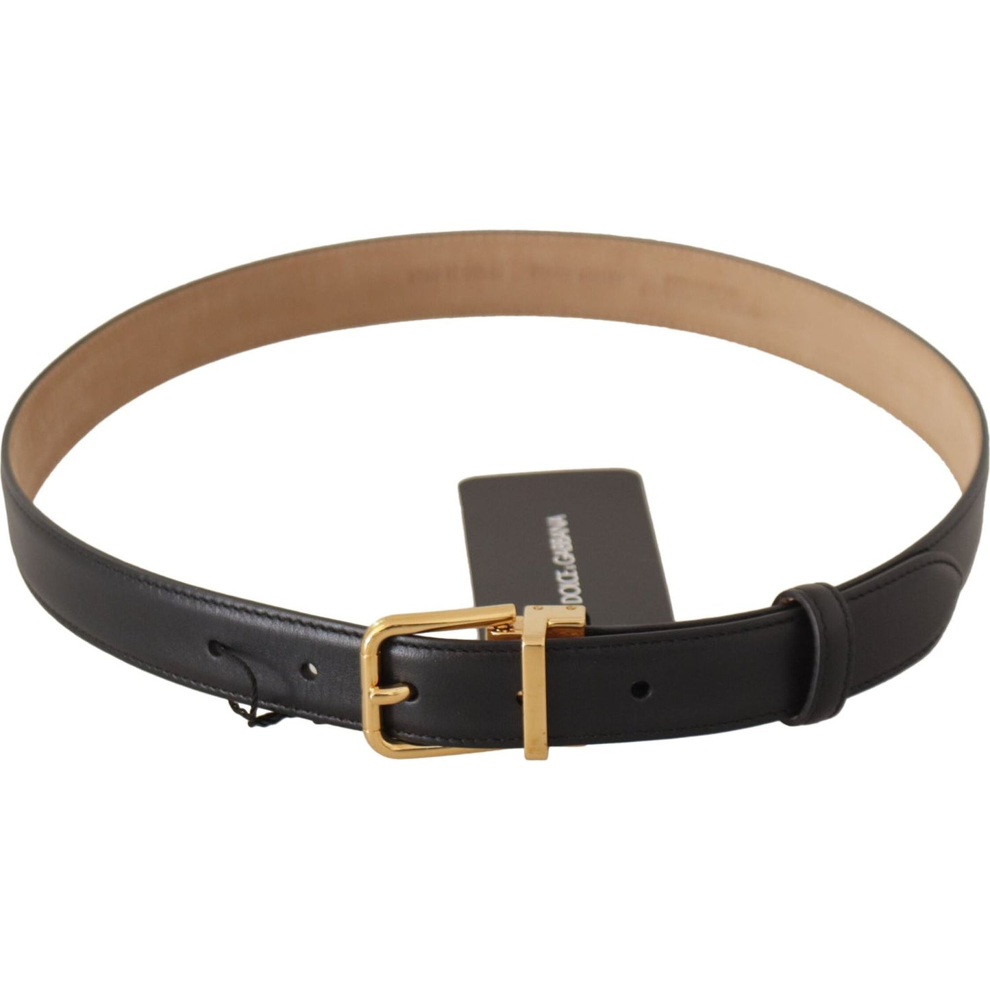 Dolce & Gabbana Black Calf Leather Gold Metal Logo Waist Buckle Belt WMB242# - 75