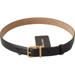 Dolce & Gabbana Black Calf Leather Gold Metal Logo Waist Buckle Belt WMB242# - 75