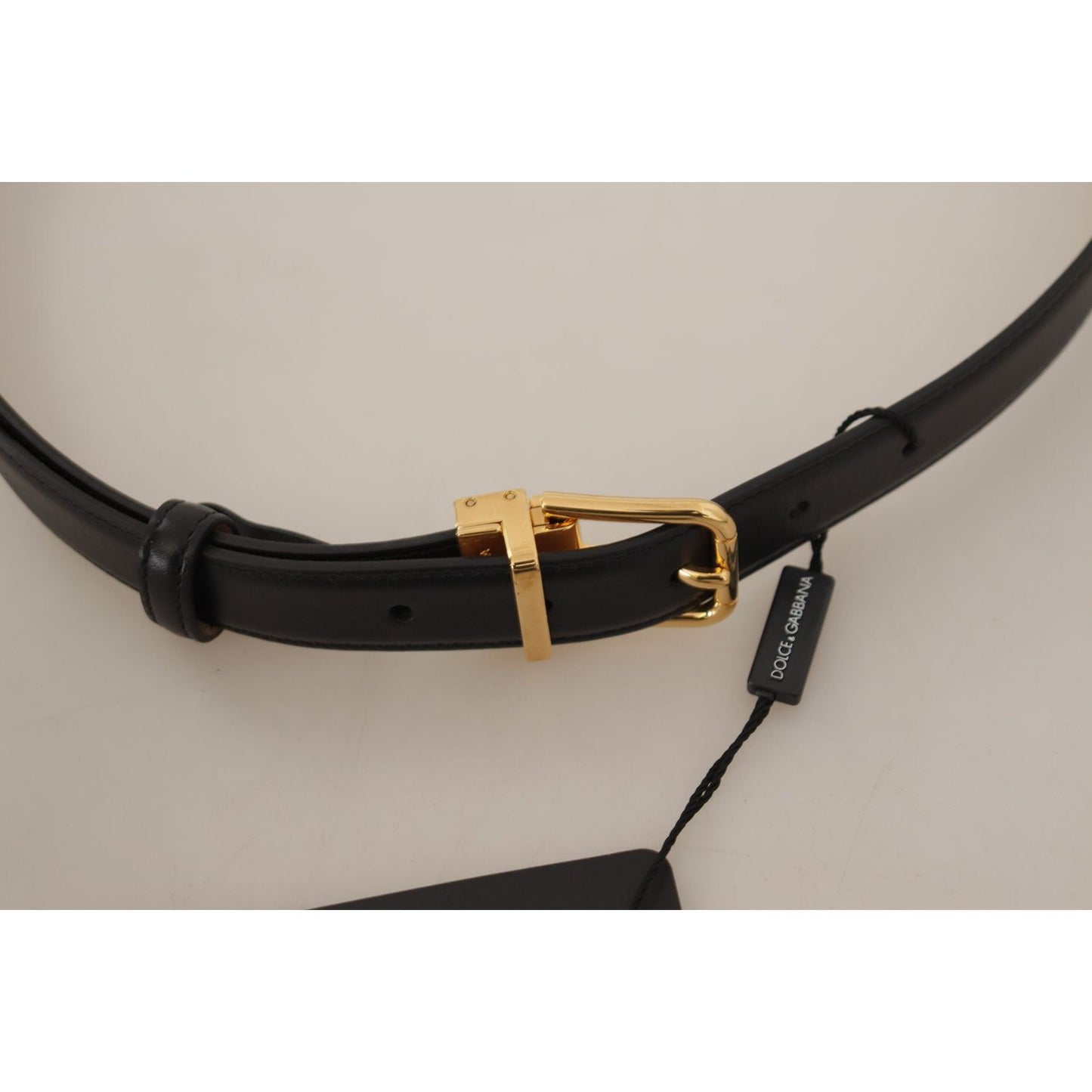 Dolce & Gabbana Black Calf Leather Gold Metal Logo Waist Buckle Belt WMB242# - 75