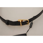 Dolce & Gabbana Black Calf Leather Gold Metal Logo Waist Buckle Belt WMB242# - 75