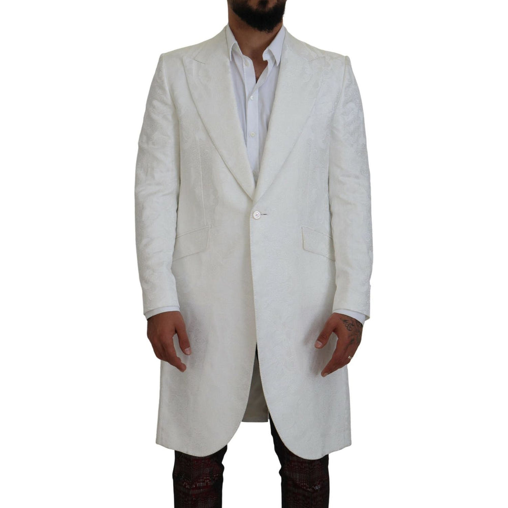 Dolce & Gabbana White Floral Brocade Trench Coat Jacket KOS2159 - 48