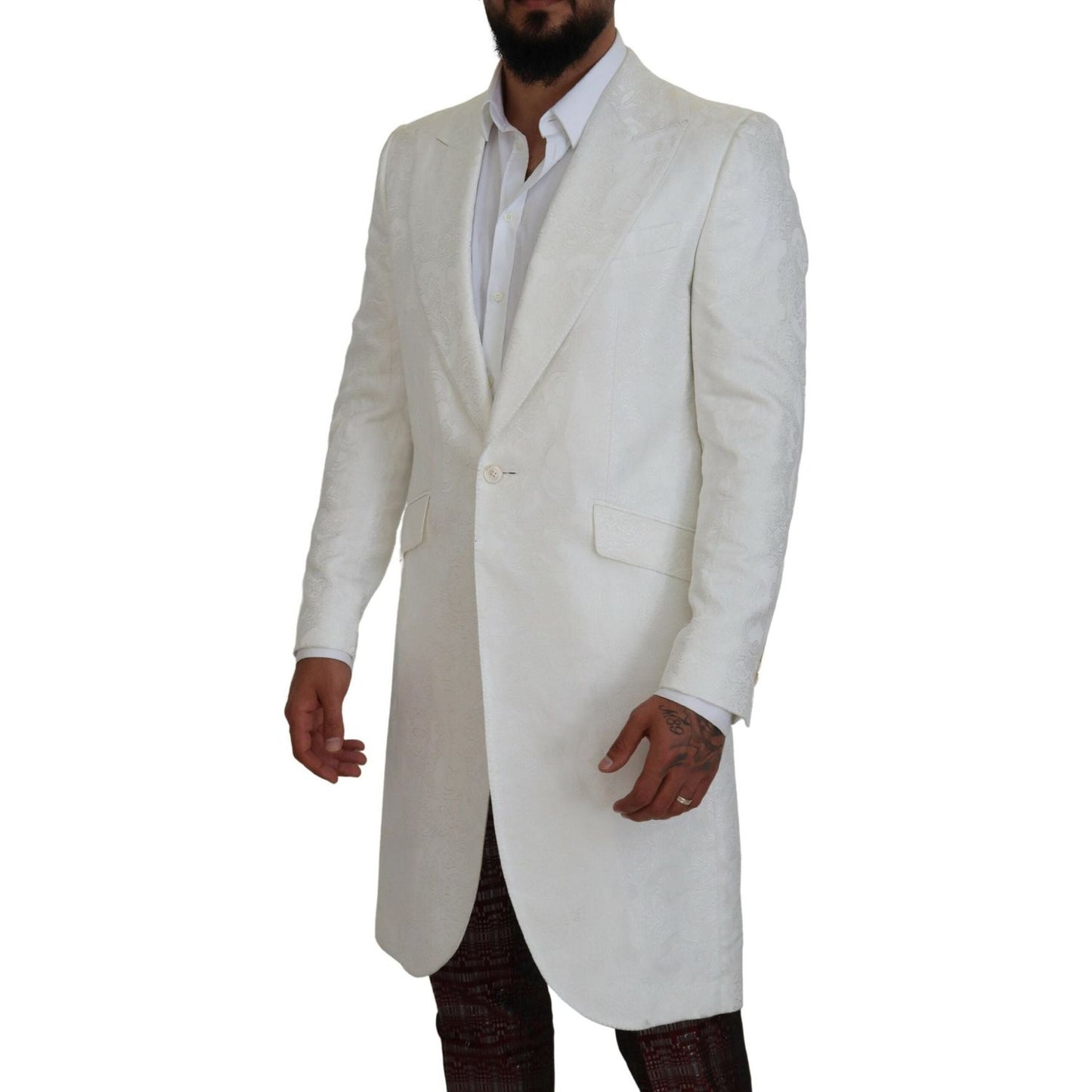 Dolce & Gabbana White Floral Brocade Trench Coat Jacket KOS2159 - 48