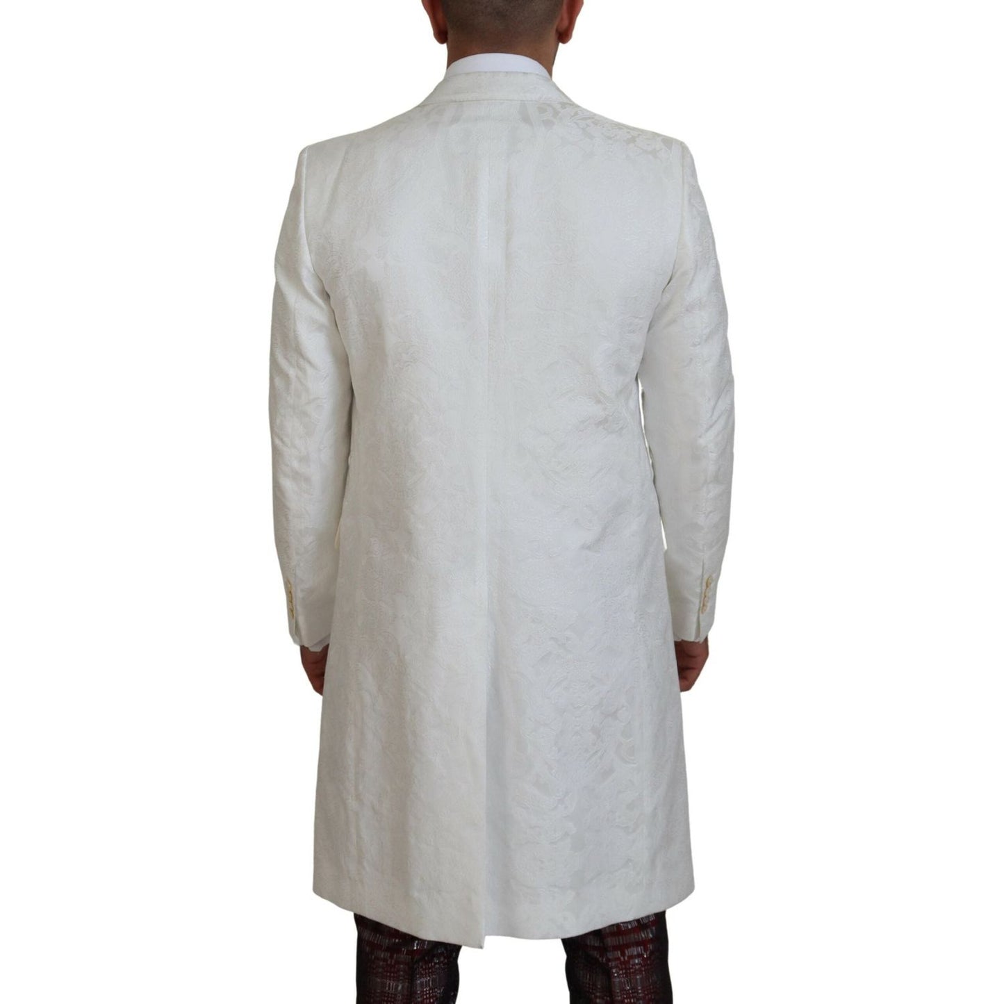 Dolce & Gabbana White Floral Brocade Trench Coat Jacket KOS2159 - 48