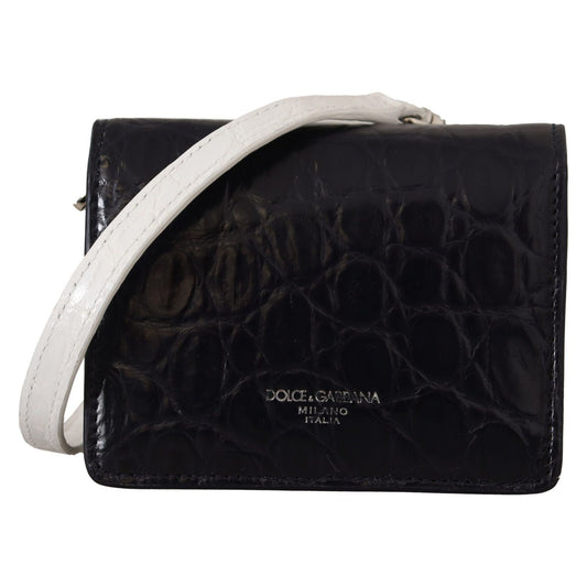 Dolce & Gabbana Blue White Caiman Leather Strap Card Holder Wallet