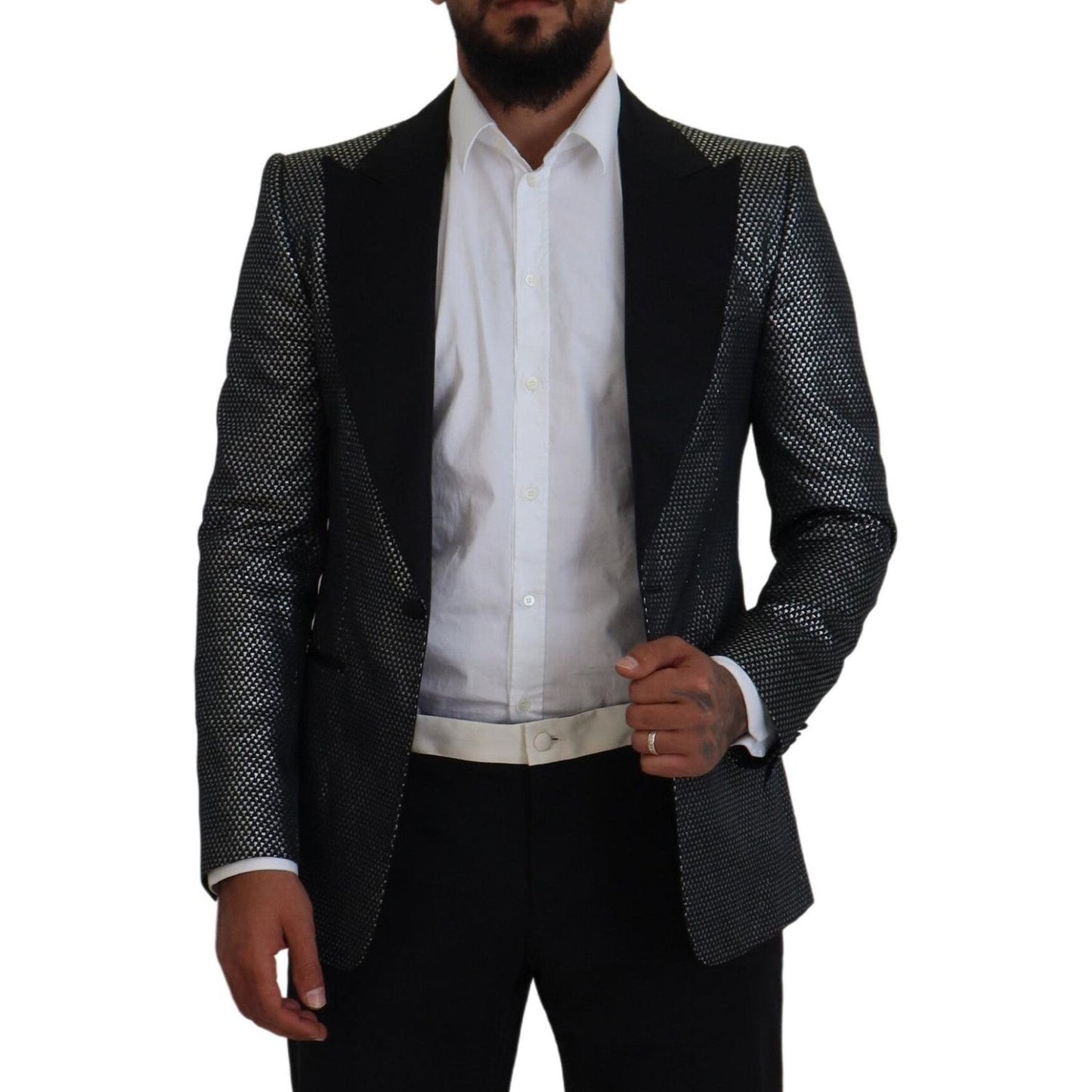 Dolce & Gabbana Black Silver Jacquard Slim Fit Jacket Blazer KOS2115-46