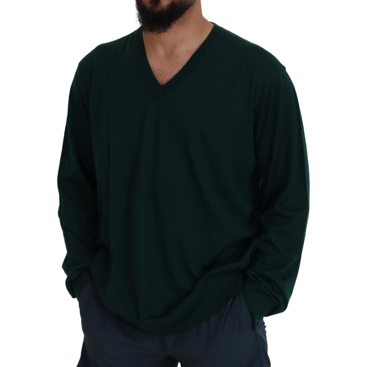 Dolce & Gabbana Green Cashmere V-neck Pullover Sweater TSH83669- 44