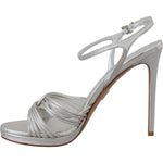 Prada Silver Leather Sandals Ankle Strap Heels Stiletto LA10140- 38.5