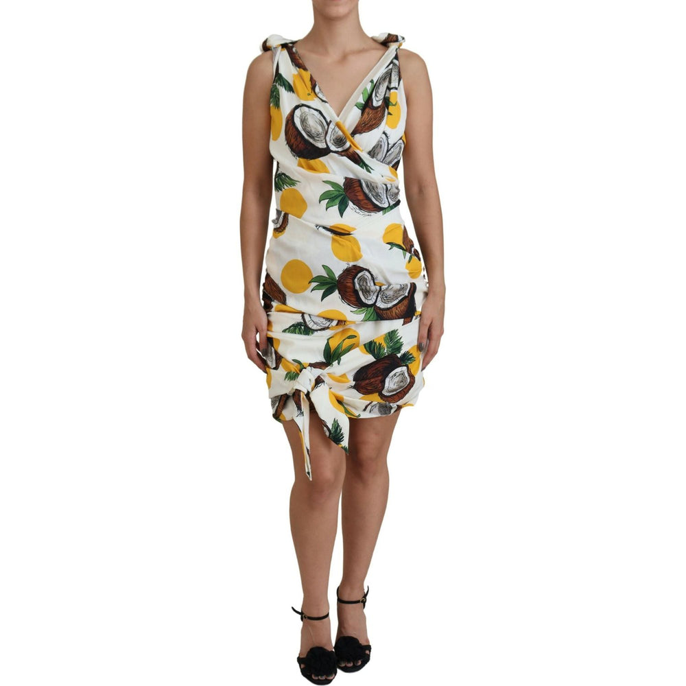 Dolce & Gabbana White Coconut Print Sheath Mini Silk Dress DR28729-44