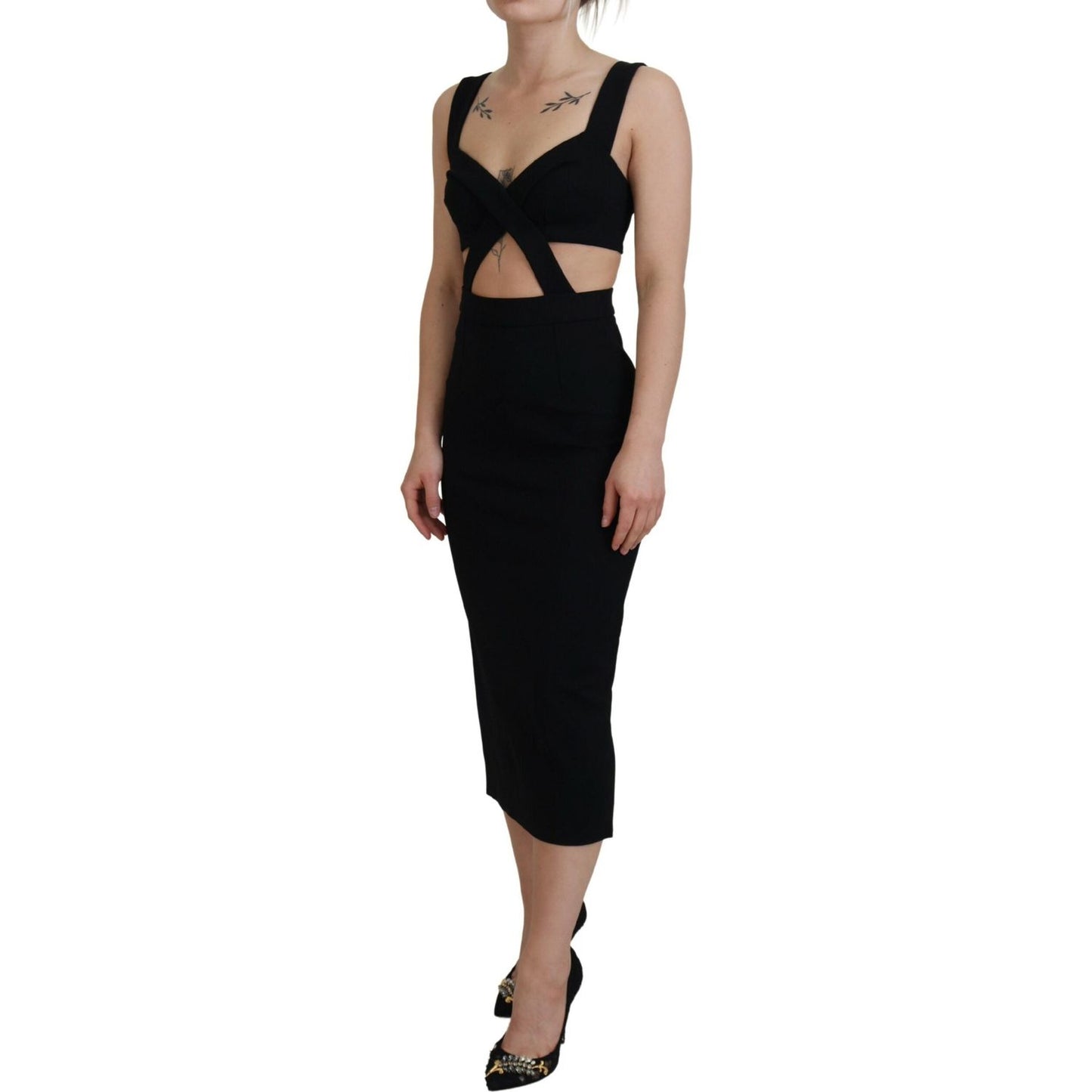 Dolce & Gabbana Black Viscose Bodycon Sheath Midi Dress DR28893-40