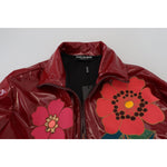 Dolce & Gabbana Maroon Floral Full Zip Polyester Women Jacket JKT3578- 40