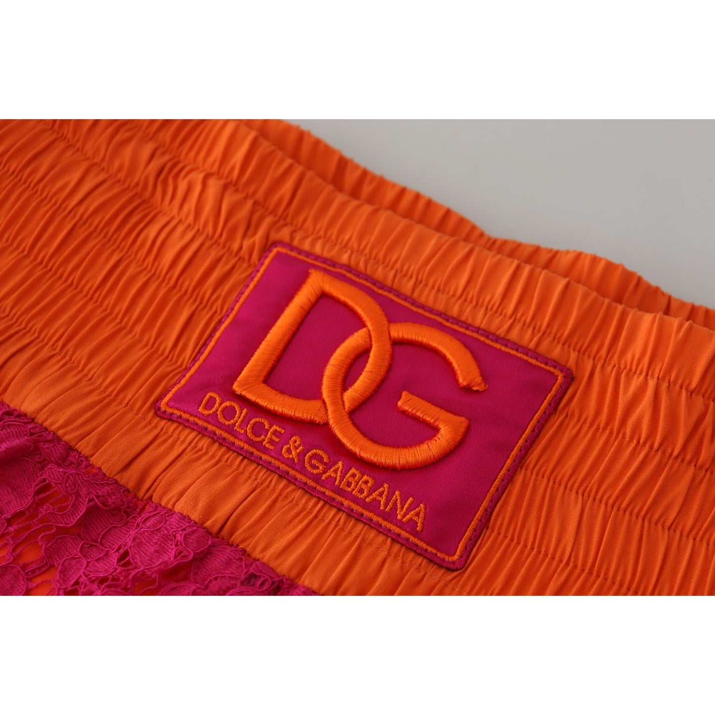 Dolce & Gabbana Pink Orange Lace Cotton High Waist Shorts