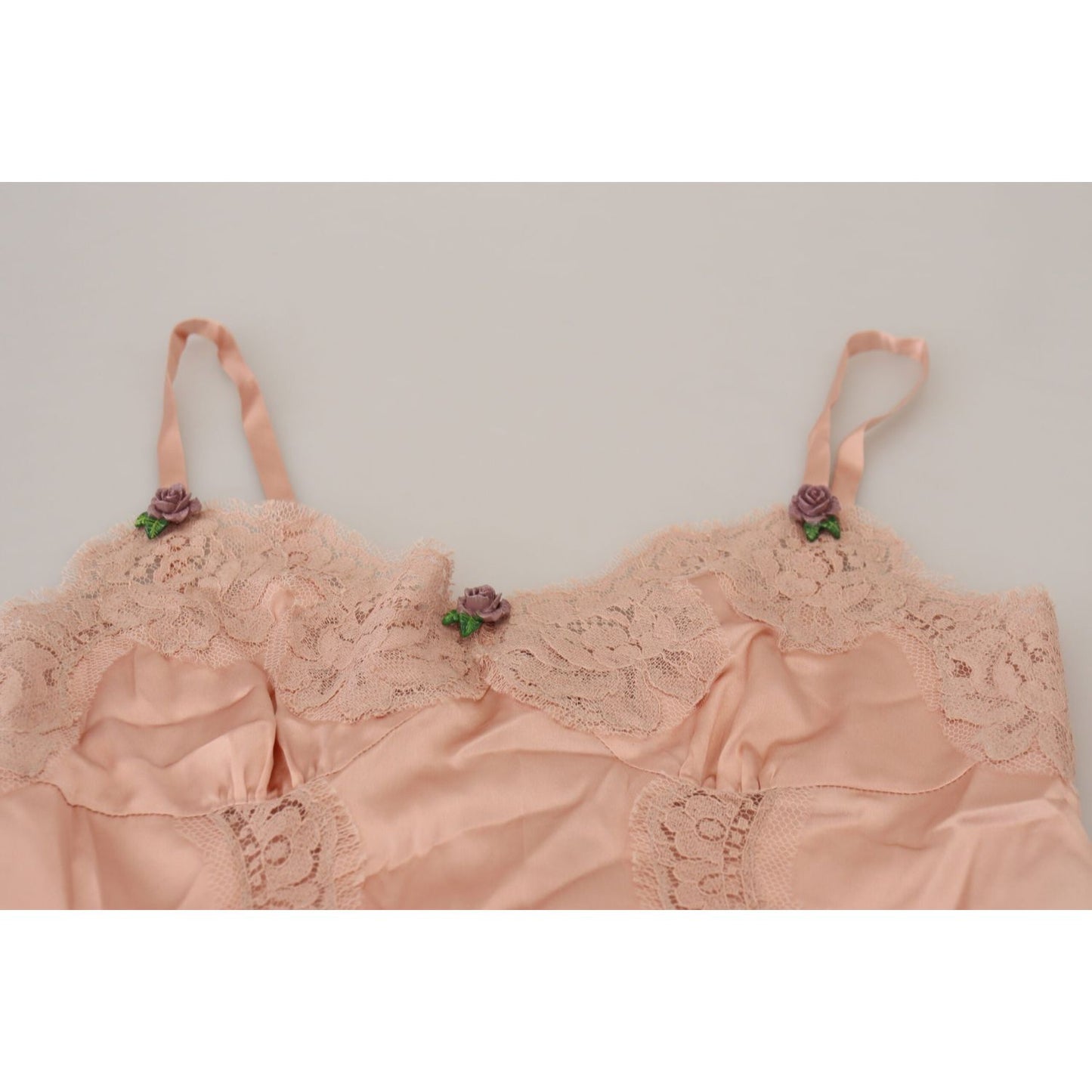 Dolce & Gabbana Pink Satin Lace Roses Tank Top Lingerie TSH8066- 36