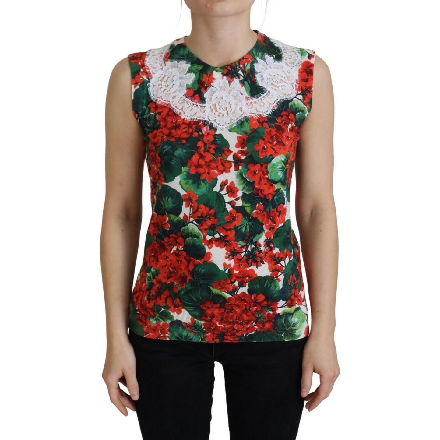 Dolce & Gabbana White Floral Wool Lace Vest Tank Top TSH8079-38