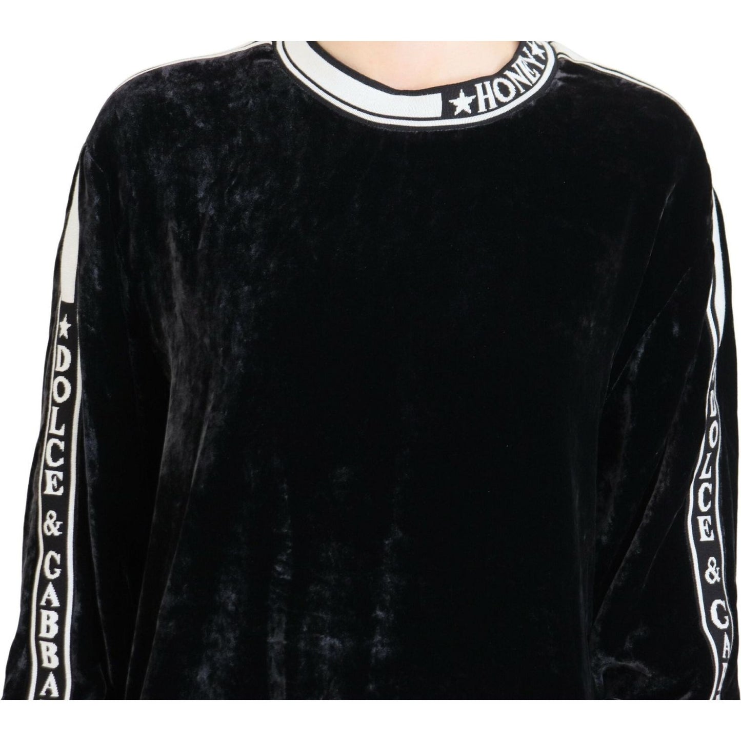Dolce & Gabbana Black Velvet Crewneck Pullover Sweater TSH83152- 38