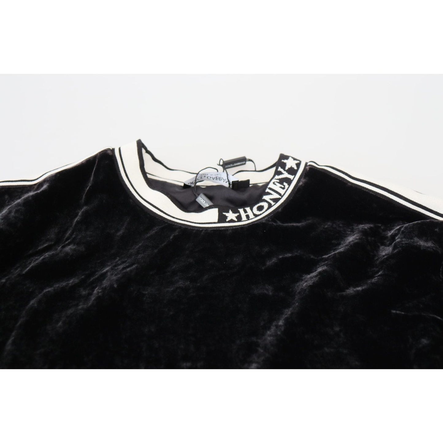 Dolce & Gabbana Black Velvet Crewneck Pullover Sweater TSH83152- 38