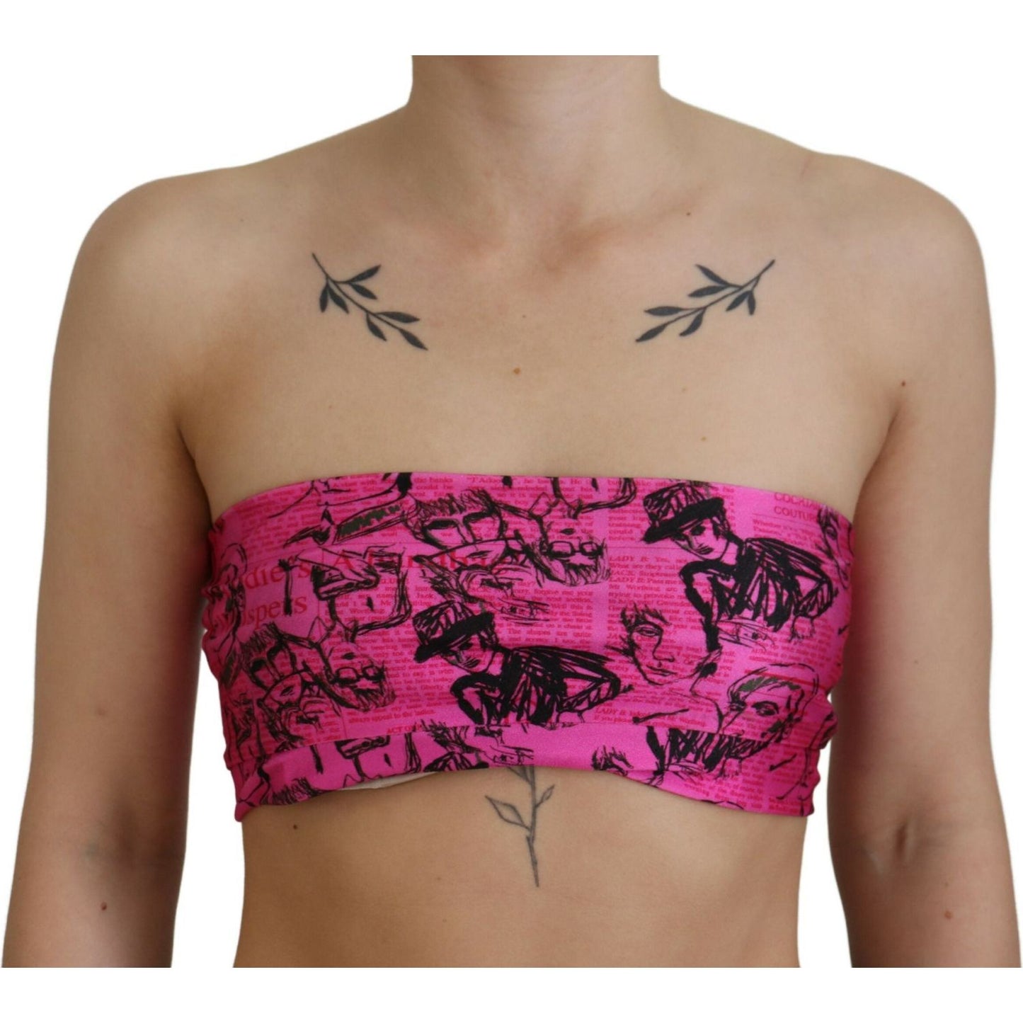 John Galliano Pink Newspaper Print Bra Cropped Blouse TSH83272- XS