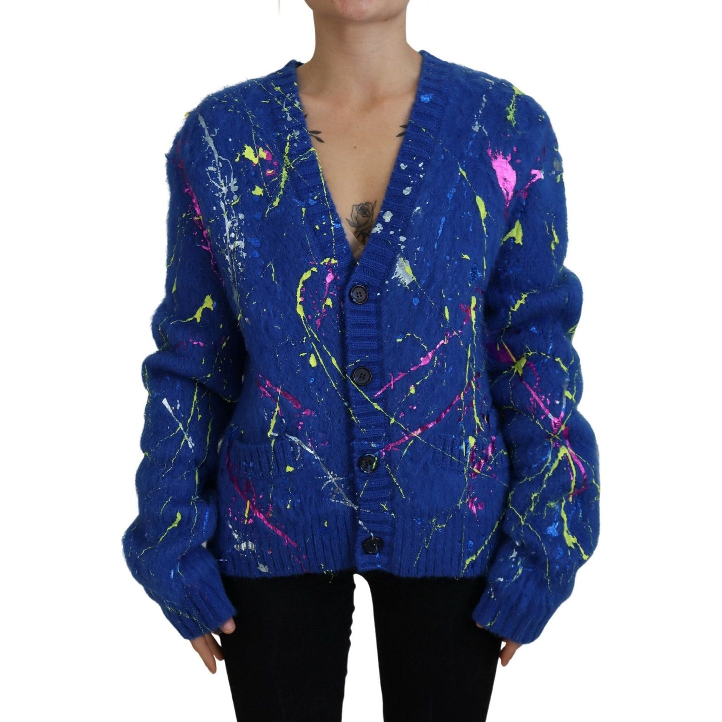 Dolce & Gabbana Blue Color Splash Mohair Cardigan Sweater TSH83692- 40