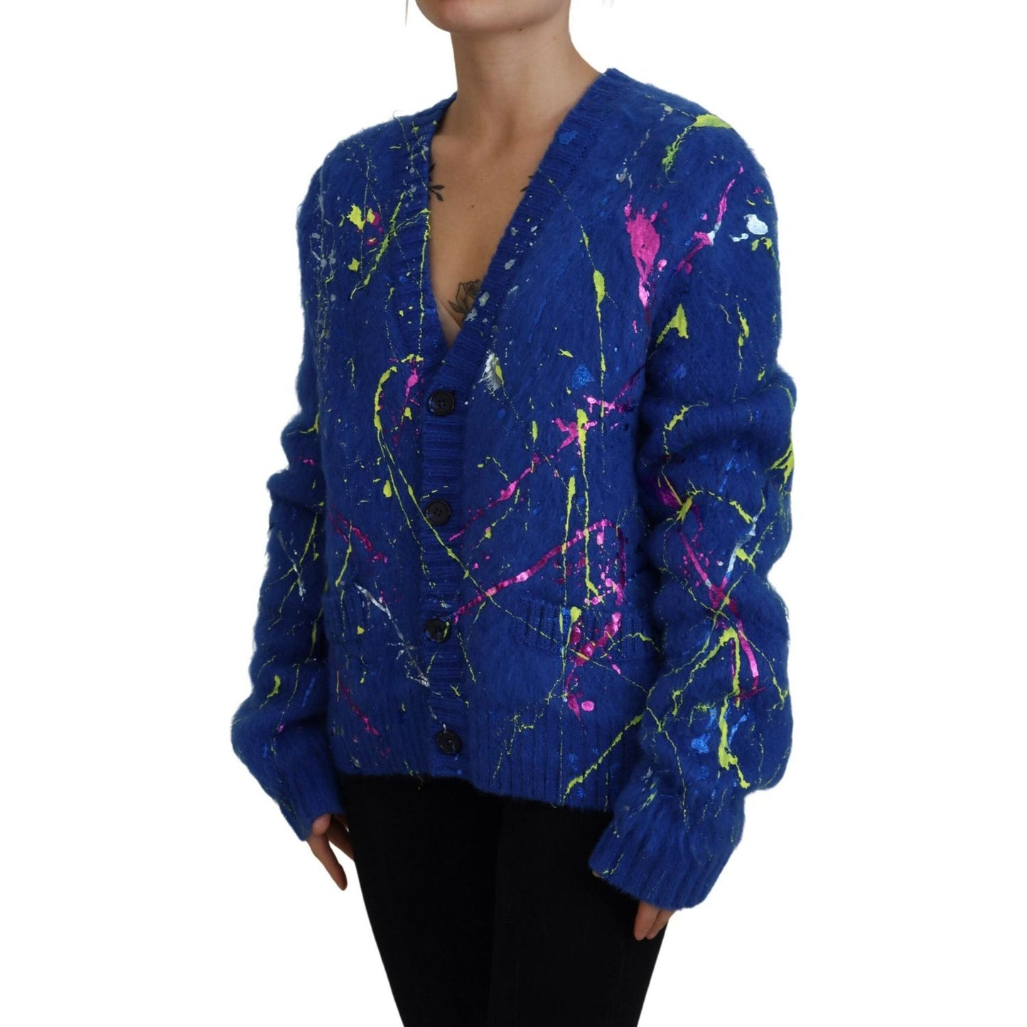 Dolce & Gabbana Blue Color Splash Mohair Cardigan Sweater TSH83692- 40