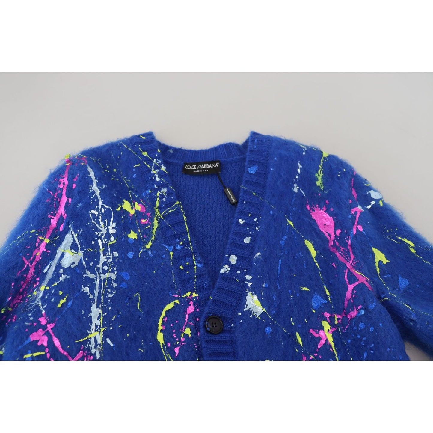 Dolce & Gabbana Blue Color Splash Mohair Cardigan Sweater TSH83692- 40