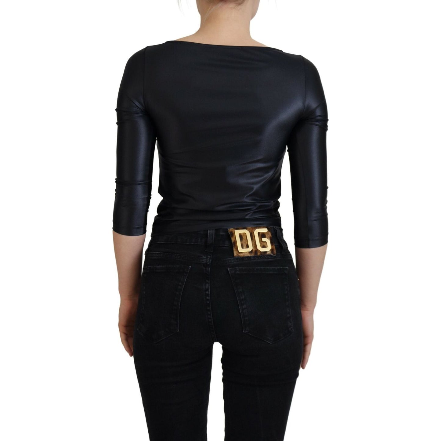 Dolce & Gabbana Black Cotton Stretch Open Chest 3/4 Sleeve Top TSH83726- 40