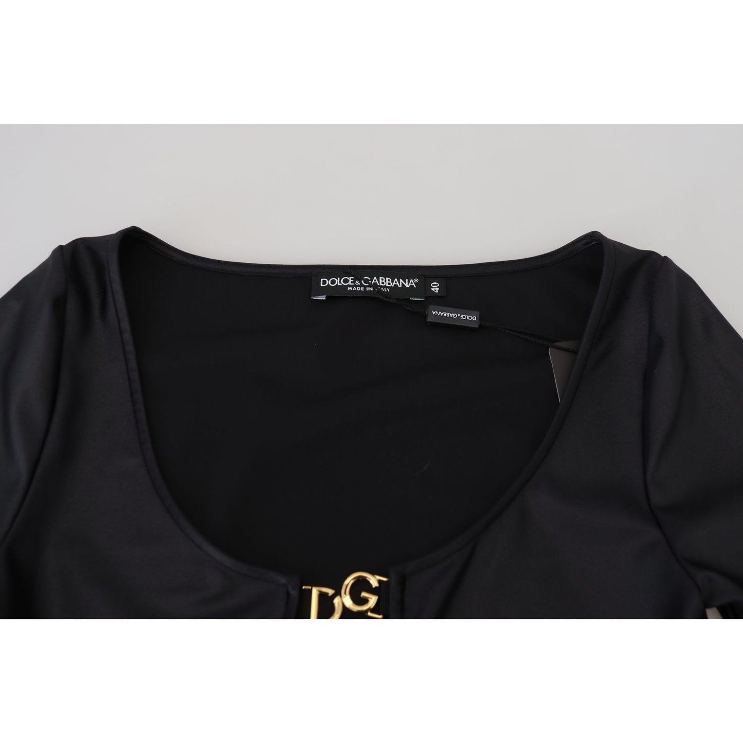 Dolce & Gabbana Black Cotton Stretch Open Chest 3/4 Sleeve Top TSH83726- 40