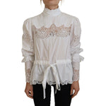 Dolce & Gabbana White Cotton Lace Trim Turtle Neck Blouse Top TSH83731- 40
