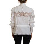 Dolce & Gabbana White Cotton Lace Trim Turtle Neck Blouse Top TSH83731- 40