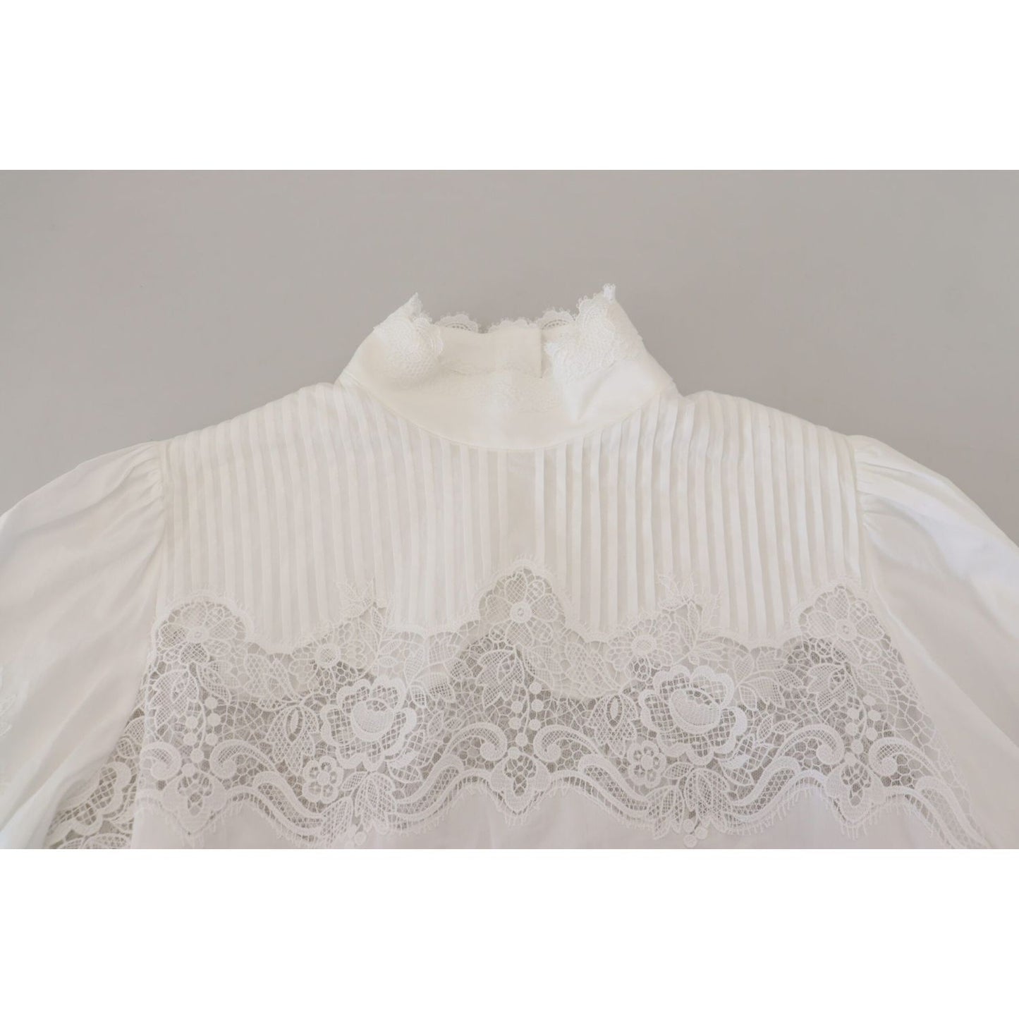 Dolce & Gabbana White Cotton Lace Trim Turtle Neck Blouse Top TSH83731- 40