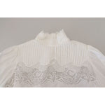 Dolce & Gabbana White Cotton Lace Trim Turtle Neck Blouse Top TSH83731- 40