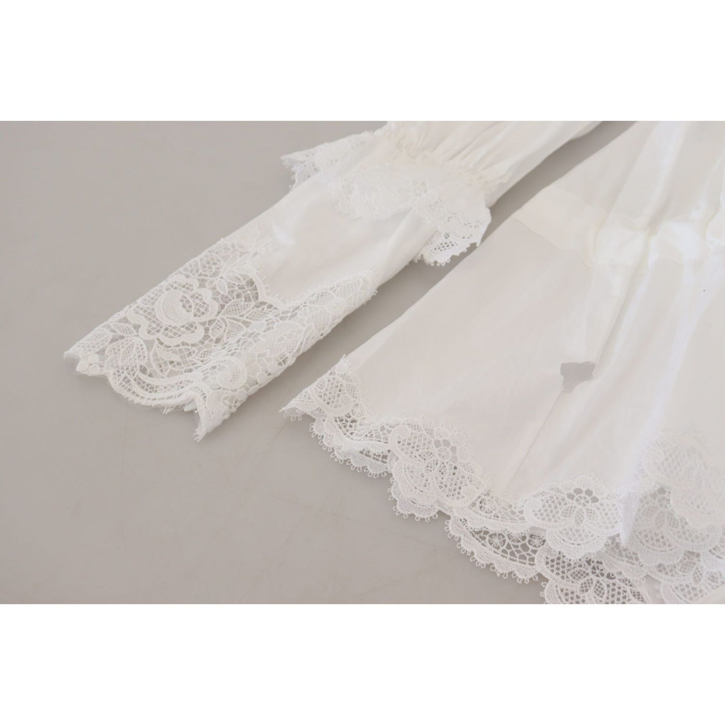 Dolce & Gabbana White Cotton Lace Trim Turtle Neck Blouse Top TSH83731- 40