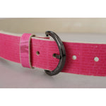 John Galliano Pink Leather Letter Logo Round Buckle Waist Belt WMB245-100