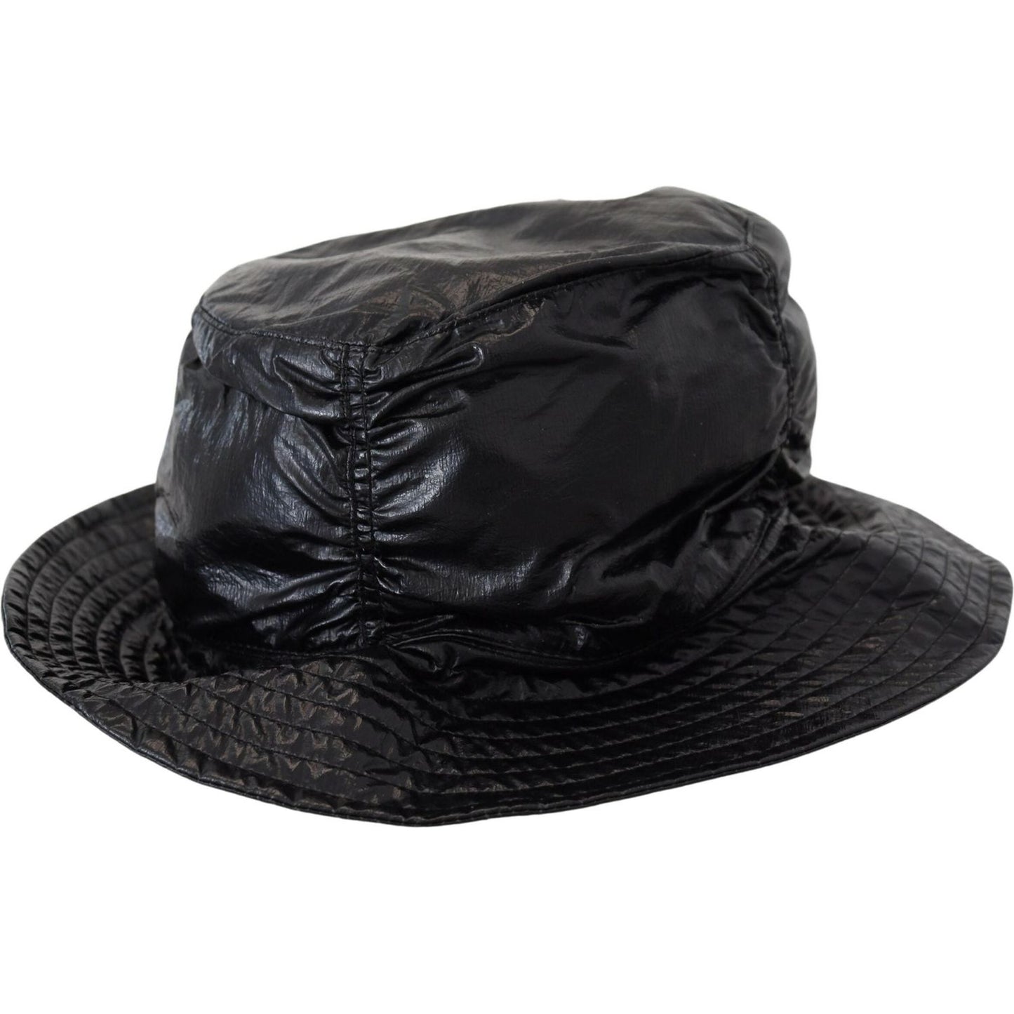 Dolce & Gabbana Black Quilted Faux Leather Women Bucket Cap Hat HAT9468-57