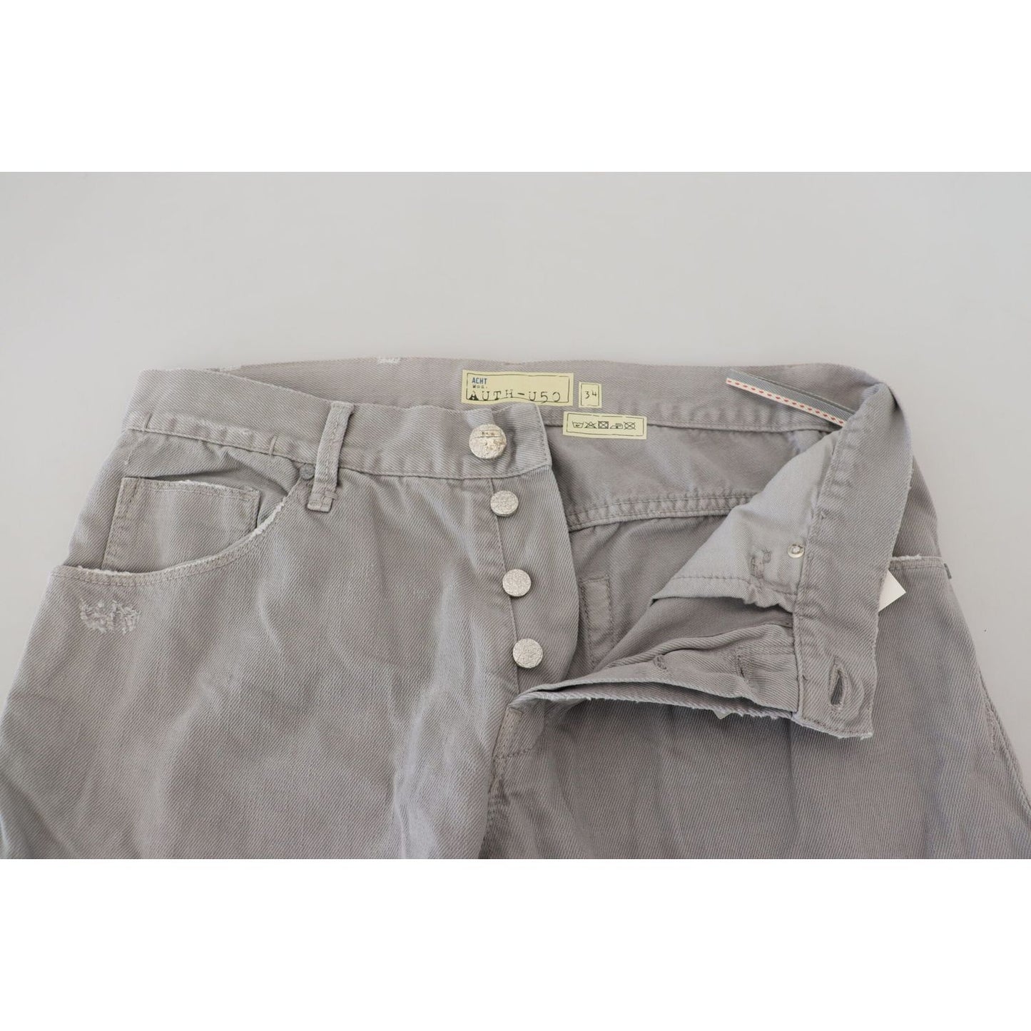 Acht Gray Cotton Straight Fit Folded Hem Casual Denim Jeans PAN74681-48
