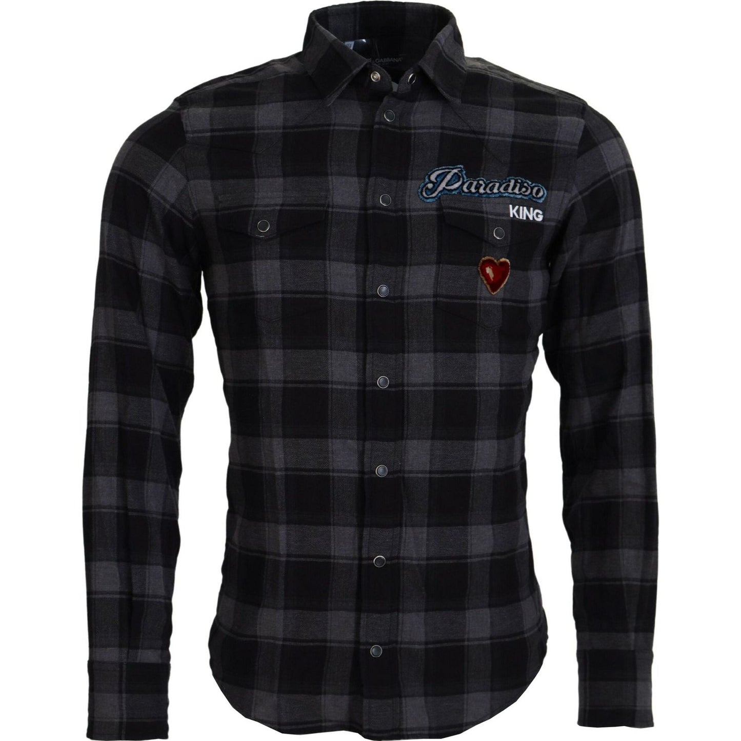 Dolce & Gabbana Black Gray Check Men Long Sleeves Shirt TSH83670-39