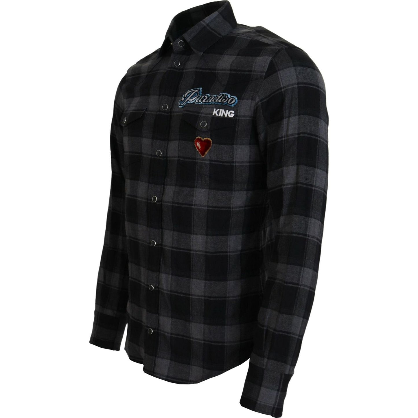 Dolce & Gabbana Black Gray Check Men Long Sleeves Shirt TSH83670-39