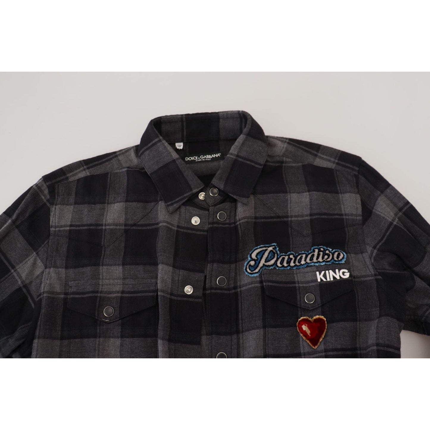 Dolce & Gabbana Black Gray Check Men Long Sleeves Shirt TSH83670-39