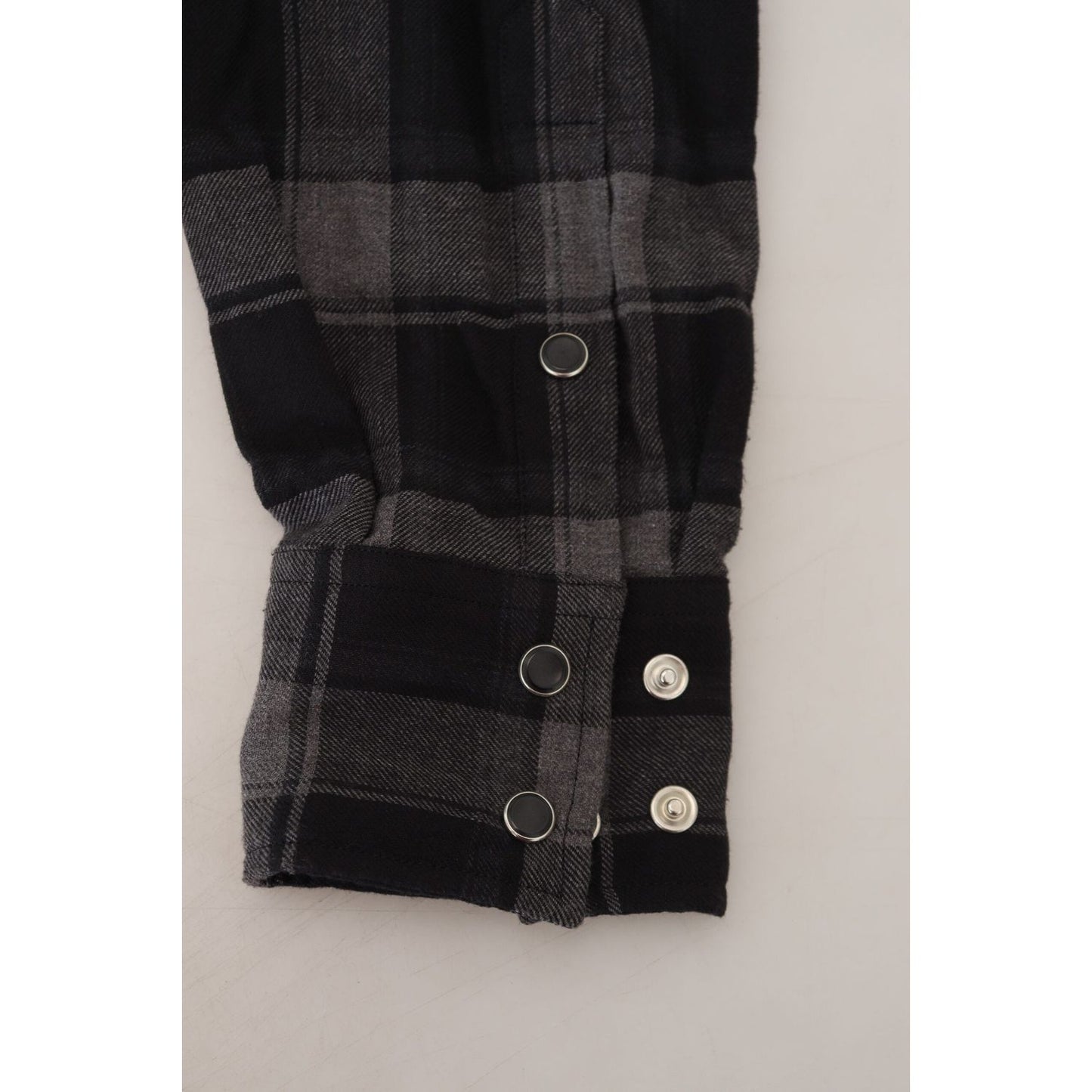 Dolce & Gabbana Black Gray Check Men Long Sleeves Shirt TSH83670-39