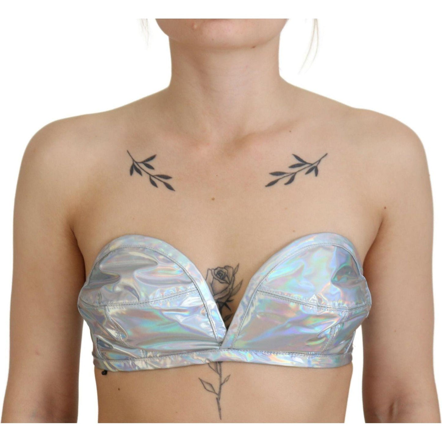 Dolce & Gabbana Silver Holographic Effect Bustier Brassiere Top TSH83154 -40