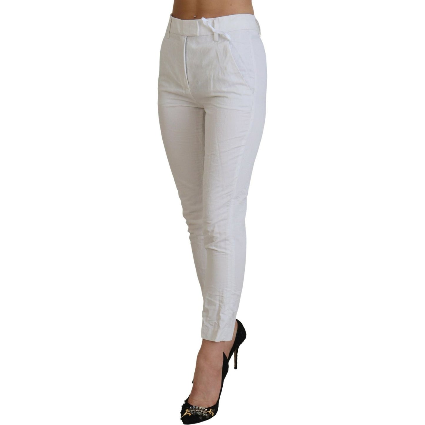 Dondup White High Waist Tapered Women Pants PAN71124-38