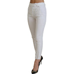 Dondup White High Waist Tapered Women Pants PAN71124-38