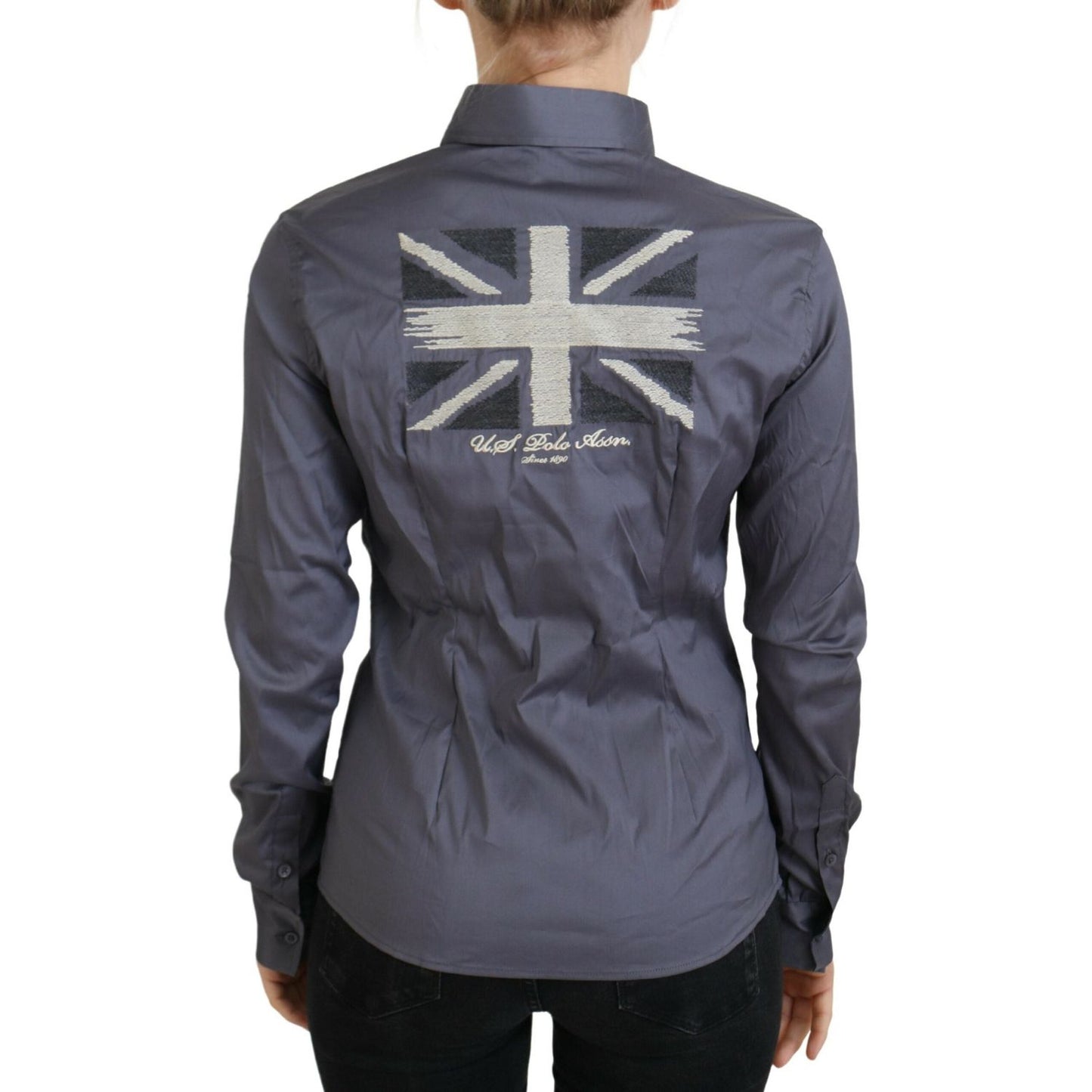 U.S. POLO ASSN. Gray Printed Long Sleeves Collared Top TSH83212 -38