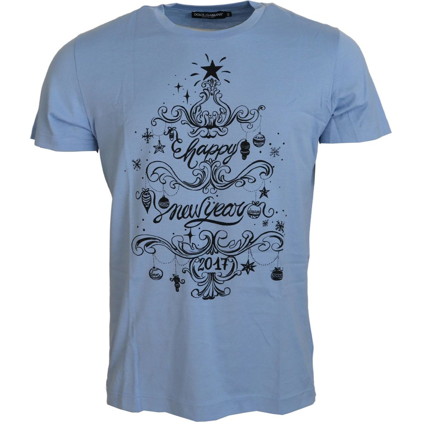 Dolce & Gabbana Light Blue Happy New Year 2017 Cotton T-shirt TSH83826- 50