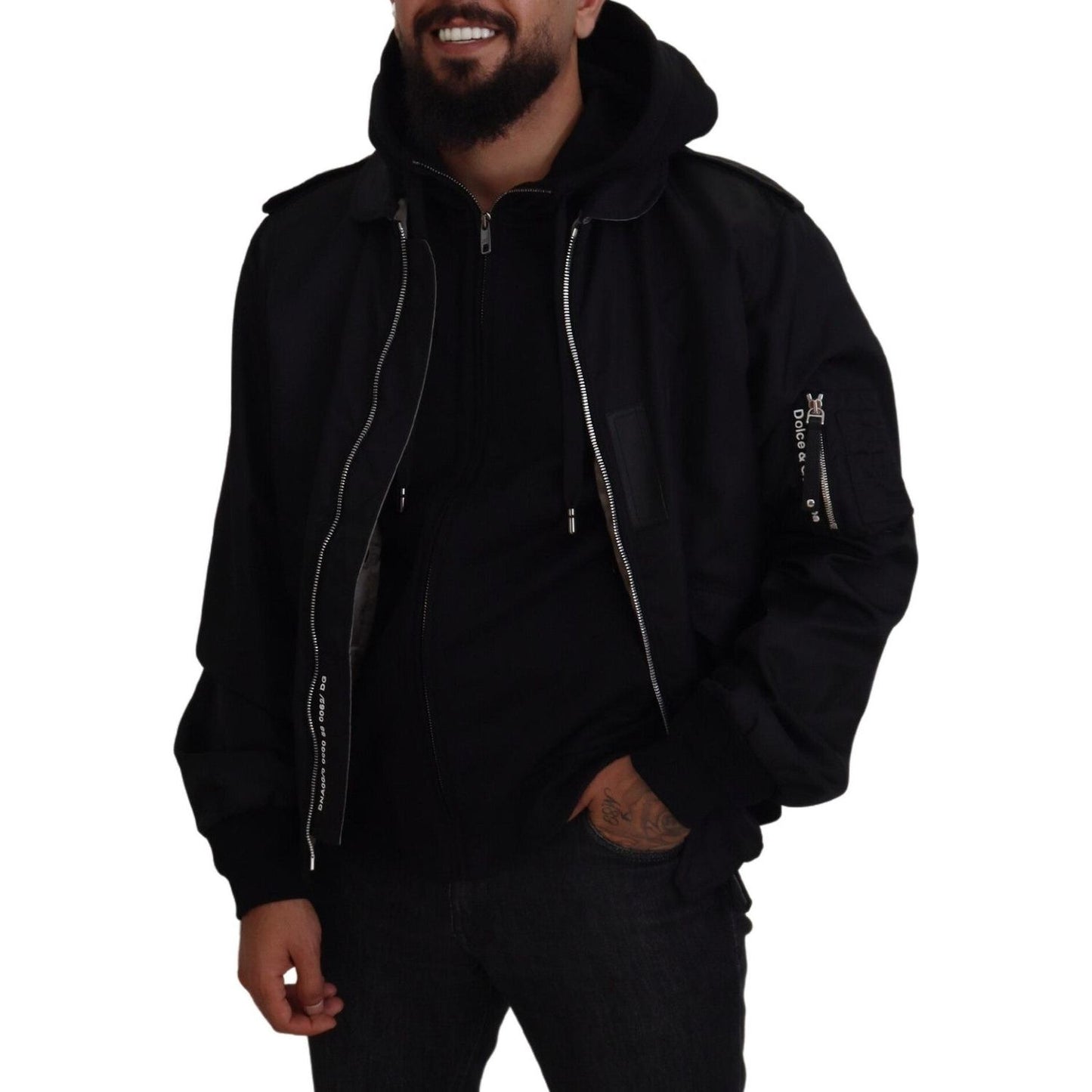 Dolce & Gabbana Black Nylon Hooded Full Zip Men Coat Jacket JKT3595-50
