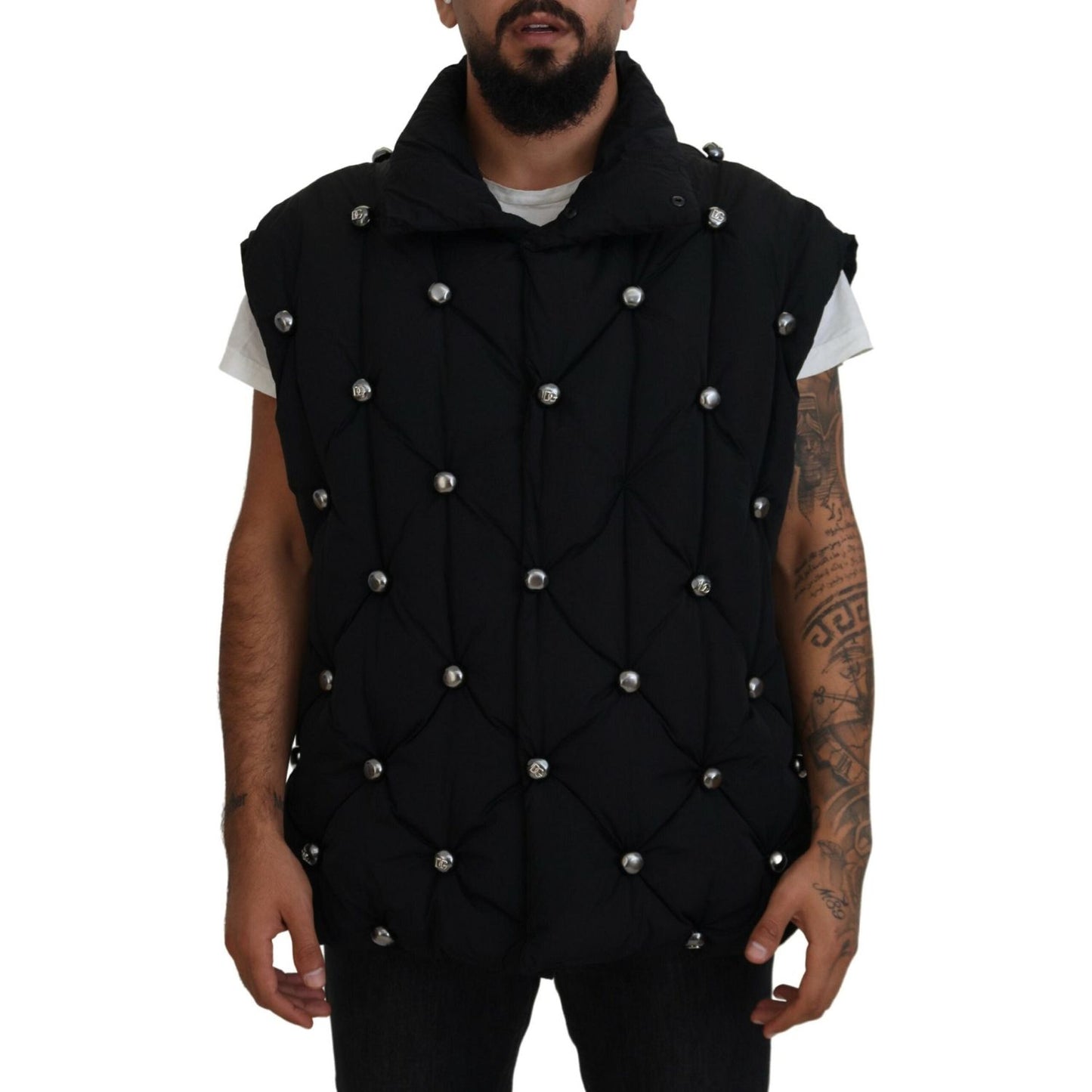 Dolce & Gabbana Black Sleeveless DG Metal Embellishment Jacket JKT3607-50