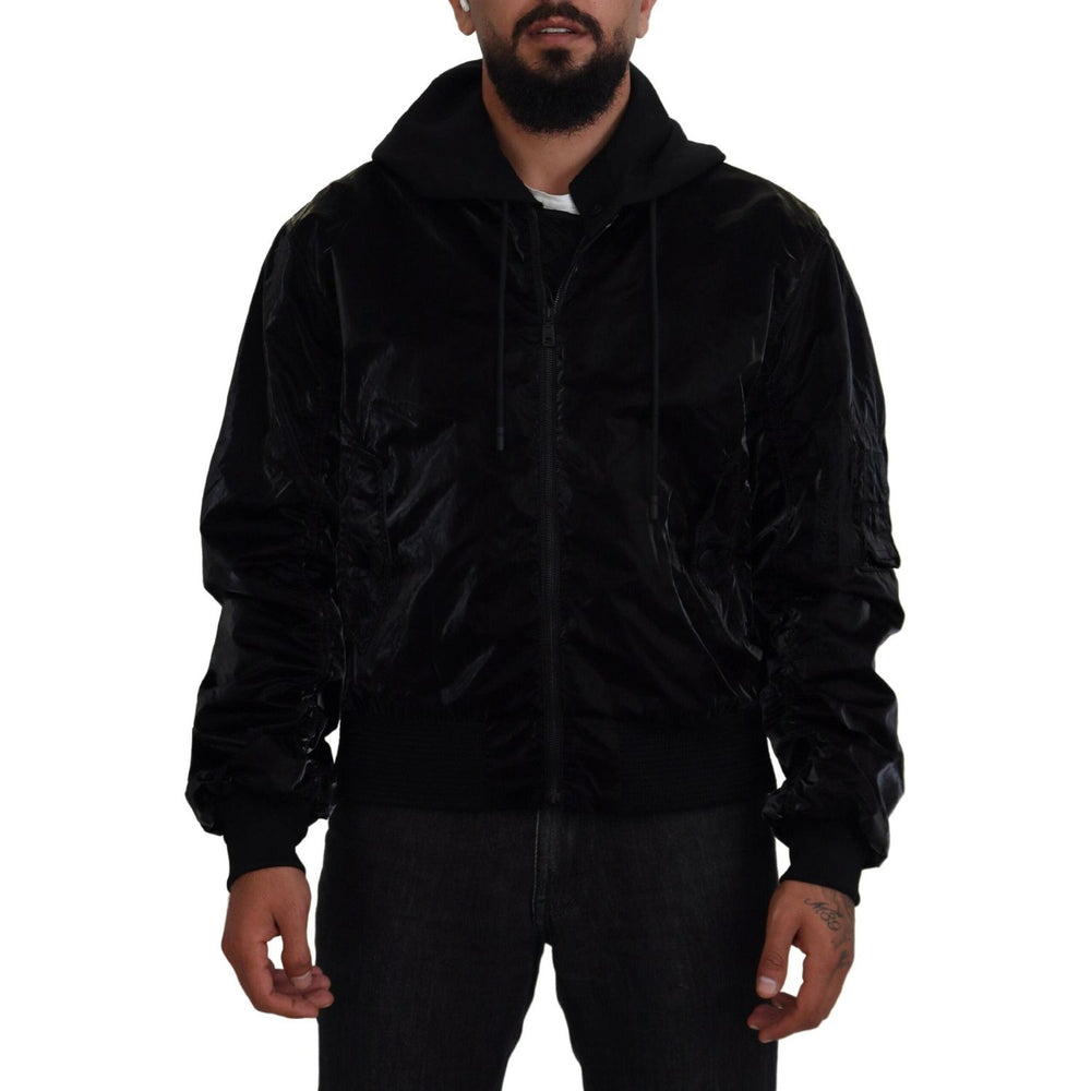 Dolce & Gabbana Black Nylon Hooded Full Zip Bomber Jacket JKT3610-48
