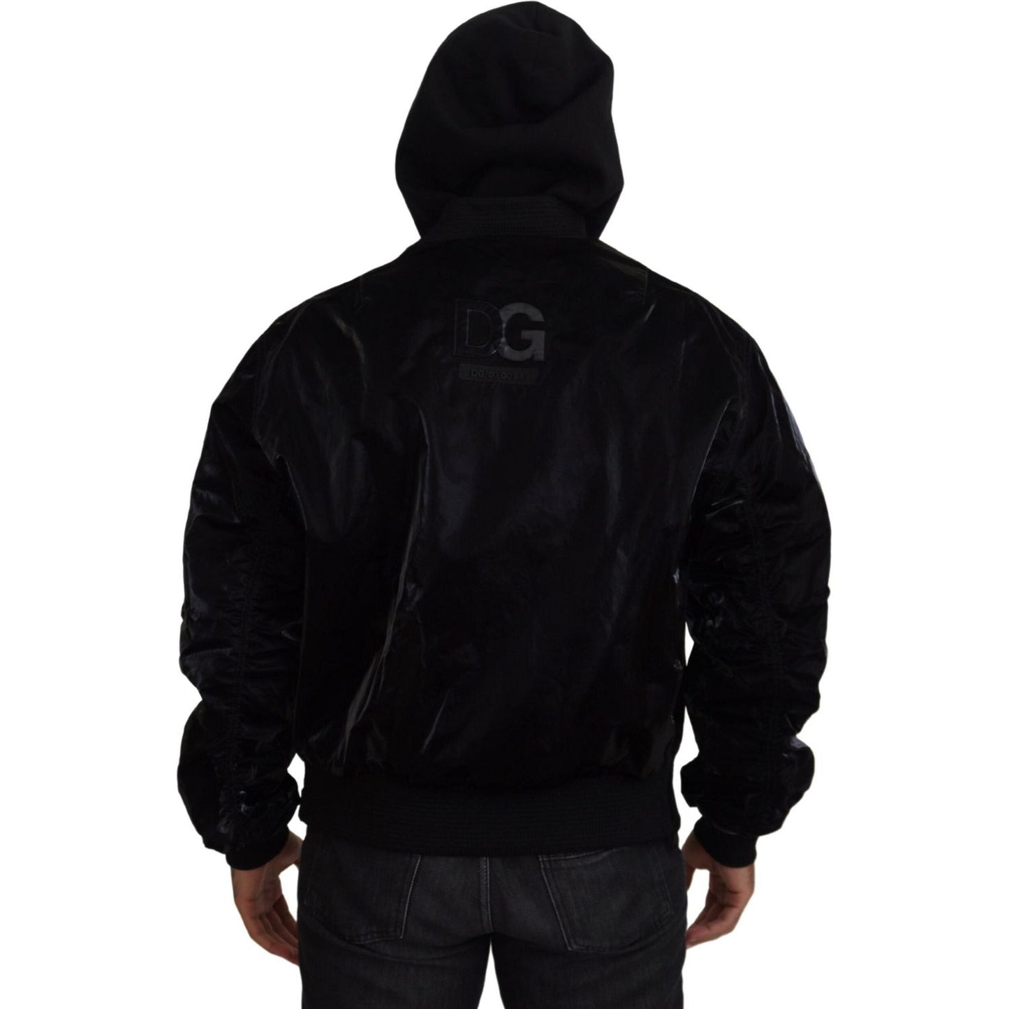 Dolce & Gabbana Black Nylon Hooded Full Zip Bomber Jacket JKT3610-48