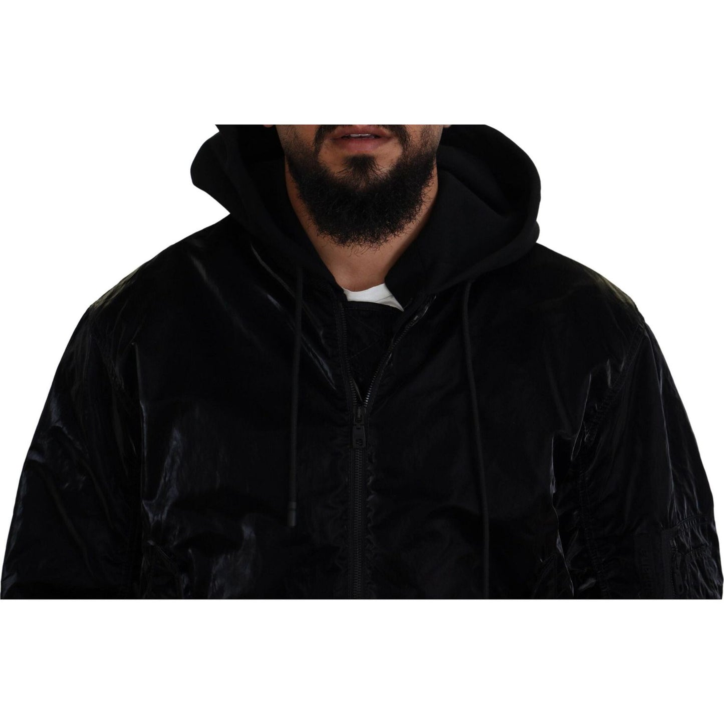 Dolce & Gabbana Black Nylon Hooded Full Zip Bomber Jacket JKT3610-48