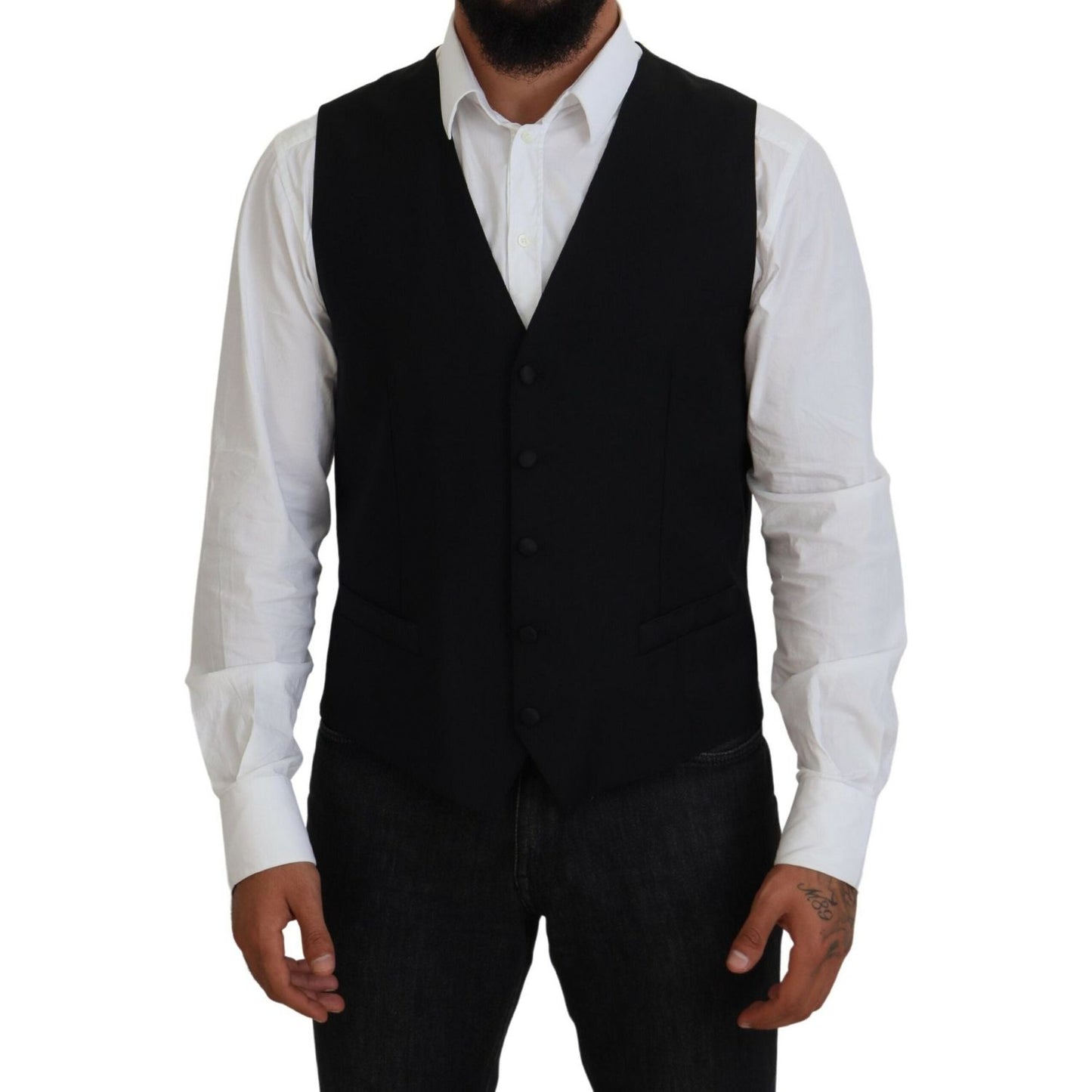Dolce & Gabbana Black Virgin Wool Waistcoat Formal Vest TSH83841-52