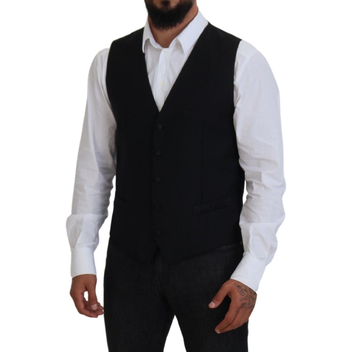 Dolce & Gabbana Black Virgin Wool Waistcoat Formal Vest TSH83841-52